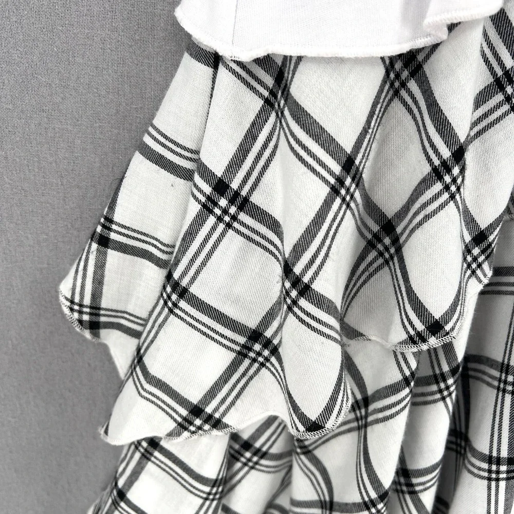 OPENING CEREMONY Dress Womens Small White Black Sleeve Plaid Ruffle Skater NWT - Picture 12 of 16